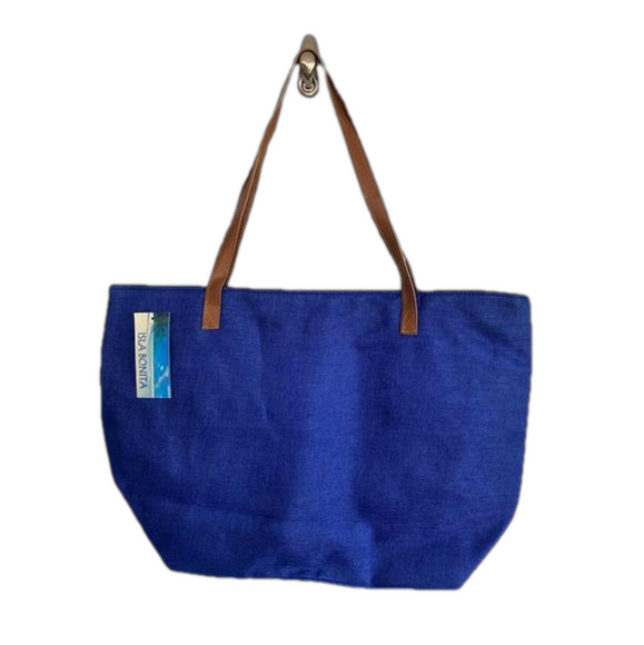 Isla Bonita Dark Blue Silver Sequined Anchors Woven Lined Beach Tote NWT - Picture 4 of 7